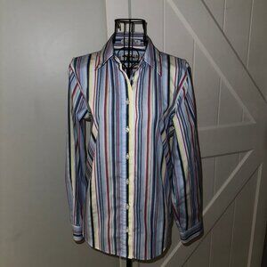Orvis Shirt Top Blouse Women's Size 8 Colorful Stripe Long Sleeve‎